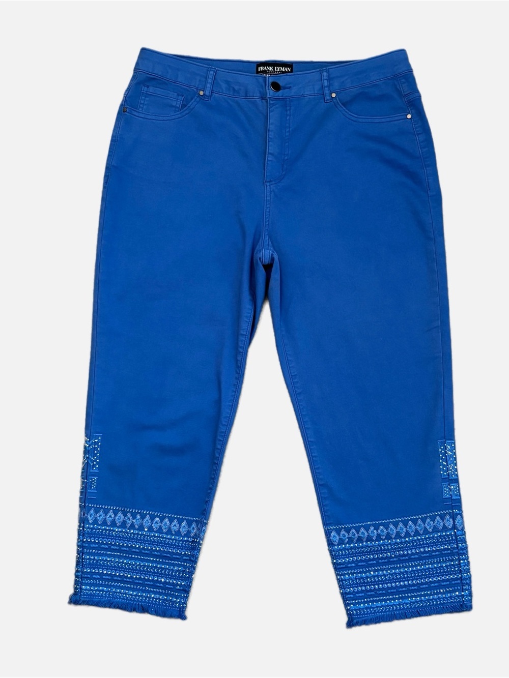 Frank Lyman Design Royal Blue Jeans Frayed Hem Embroidered Detail Women’s XL/16